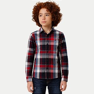 CAMISA ALFA MANGA LONGA COMFORT ALGODÃO XADREZ VERMELHO MASCULINO INFANTIL