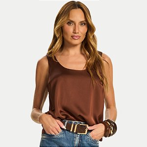 BLUSA DOCE TRAMA REGATA CETIM CAFÉ FEMININO ADULTO