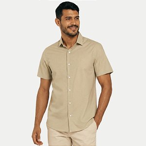 CAMISA AMIL MANGA CURTA COMFORT ALGODÃO SEM BOLSO BEGE MASCULINO ADULTO
