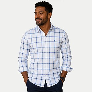 CAMISA AMIL MANGA LONGA COMFORT ALGODÃO XADREZ BRANCO MASCULINO ADULTO