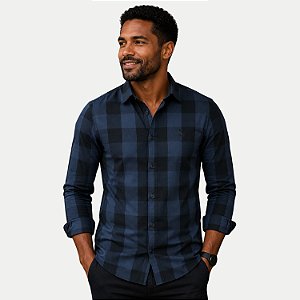 CAMISA AMIL MANGA LONGA SLIM ALGODÃO XADREZ CHUMBO MASCULINO ADULTO