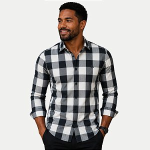 CAMISA AMIL MANGA LONGA SLIM ALGODÃO XADREZ CIZA MASCULINO ADULTO
