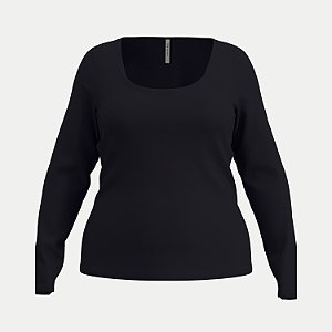 BLUSA LUNENDER MANGA LONGA MAIS MULHER MALHA PRETO FEMININA