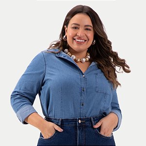 CAMISETE LUNENDER MANGA LONGA COMFORT JEANS CLARO FEMININO ADULTO