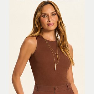 BLUSA DOCE TRAMA REGATA ALGODÃO E ELASTANO CAFÉ FEMININO ADULTO