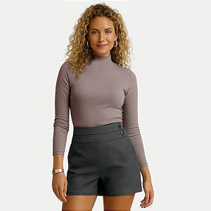 BLUSA LUNENDER MANGA LONGA MALHA GOLA ALTA CINZA FEMININO ADULTO