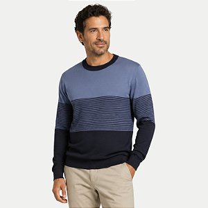 BLUSÃO YACHT TRICÔ LISTRADO SUETER AZUL MARINHO MASCULINO ADULTO