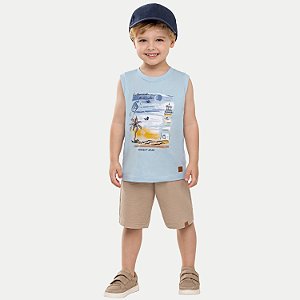 CAMISETA ANGERO REGATA ALGODÃO SILKADA AZUL PASTEL MASCULINO INFANTIL