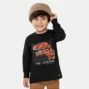 CAMISETA ANGERO MANGA LONGA COMFORT ALGODÃO SILKADA PRETO MASCULINO INFANTIL
