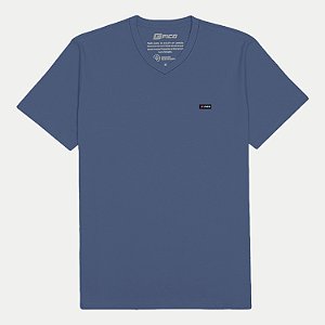 CAMISETA FICO MANGA CURTA COMFORT ALGODÃO LISA GOLA V AZUL OCEANO MASCULINO ADULTO
