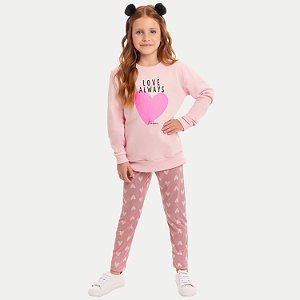 CONJUNTO INVERNO BY GUS CALÇA E BLUSÃO CARECA MOLETOM ROSA FEMININO INFANTIL