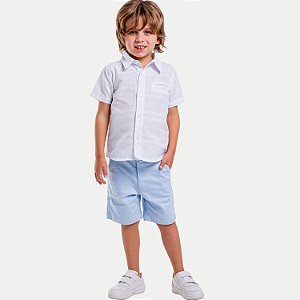 CONJUNTO VERÃO VIGAT BERMUDA E CAMISA MANGA CURTA ALGODÃO BRANCO MASCULINO INFANTIL