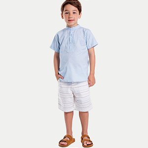 CONJUNTO VERÃO VIGAT BERMUDA E CAMISA MANG CURTA ALGODÃO AZUL PASTEL MASCULINO INFANTIL