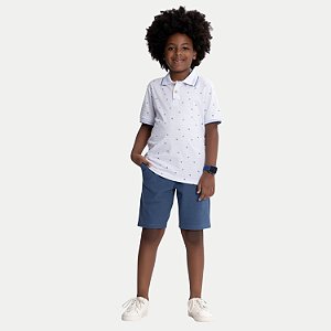 CONJUNTO VERÃO ALAKAZOO BERMUDA E POLO MANGA MALHA BRENCO MASCULINO INFANTIL