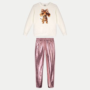 CONJUNTO INVERNO ALAKAZOO CALÇA E BLUSÃO CARECA MOLETOM OFFWHITE  FEMININO INFANTIL