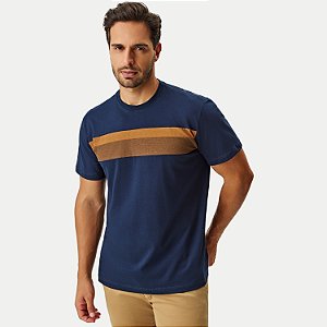 CAMISETA MOMENTUS MANGA CURTA COMFORT ALGODÃO LISTRADA AZUL MARINHO MASCULINO ADULTO