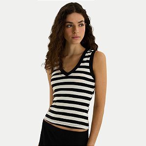 BLUSA HERING REGATA MALHA CANELADA LISTRADA PRETO FEMININO ADULTO