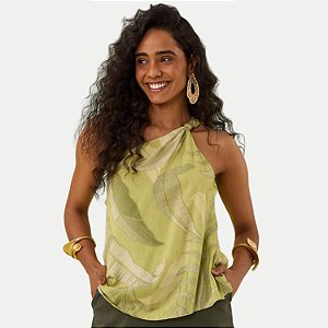 BLUSA LUNENDER NULA MANGA VISCOSE ESTANPADA VERDE FEMININO ADULTO
