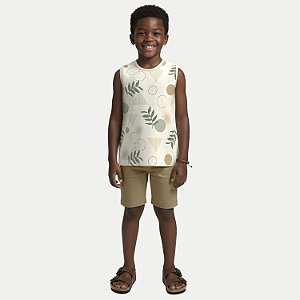 CONJUNTO VERÃO ALAKAZOO BERMUDA MOLETOM E CAMISETA REGATA VERDE MASCULINO INFANTIL