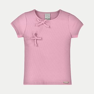 BLUSA ALAKAZOO MANGA CURTA MALHA CANELADA ROSA FEMININO INFANTIL