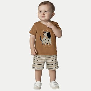 CONJUNTO VERÃO ALAKAZOO BERMUDA E CAMISETA MANGA CURTA MISTO MARROM MASCULINO INFANTIL