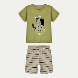 CONJUNTO VERÃO ALAKAZOO BERMUDA E CAMISETA MANGA CURTA MISTO VERDE MASCULINO INFANTIL