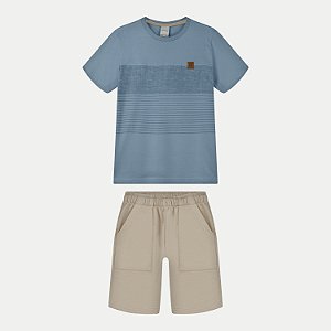 CONJUNTO VERÃO ALAKAZOO BERMUDA E CAMISETA MANGA CURTA ALGODÃO AZUL CELESTE MASCULINO INFANTIL
