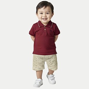 CONJUNTO VERÃO ALAKAZOO BERMUDA E POLO MANGA CURTA ALGODÃO VERMELHO MASCULINO INFANTIL