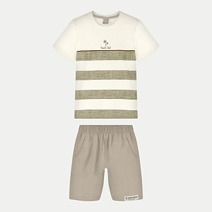 CONJUNTO VERÃO ALAKAZOO BERMUDA E CAMISETA MANGA CURTA MISTO OFFWHITE MASCULINO INFANTIL