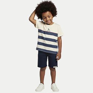 CONJUNTO VERÃO ALAKAZOO BERMUDA E CAMISETA MANGA CURTA MISTO AZUL MARINHO MASCULINO INFANTIL