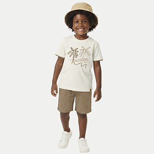 CONJUNTO VERÃO ALAKAZOO BERMUDA E CAMISETA MANGA CURTA ALGODÃO OFFWHITE MASCULINO INFANTIL