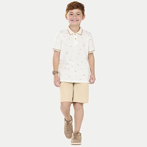 CONJUNTO VERÃO ALAKAZOO BERMUDA E POLO MANGA CURTA ALGODÃO OFFWHITE MASCULINO INFANTIL