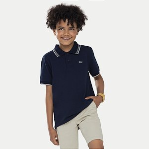 POLO ALAKAZOO MANGA CURTA COMFORT ALGODÃO PIQUE AZUL MARINHO MASCULINO INFANTIL