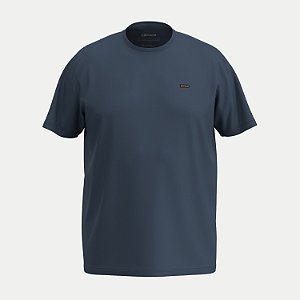 CAMISETA FICO MANGA CURTA COMFORT ALGODÃO BORDADA GOLA REDONDA AZUL MARINHO MASCULINO ADULTO