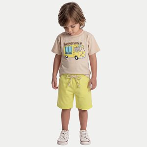 CONJUNTO VERÃO BY GUS BERMUDA E CAMISETA MANGA CURTA MALHA BEGE MASCULINO INFANTIL