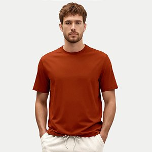CAMISETA FICO MANGA CURTA COMFORT ALGODÃO LISA GOLA REDONDA TERRACOTA MASCULINO ADULTO