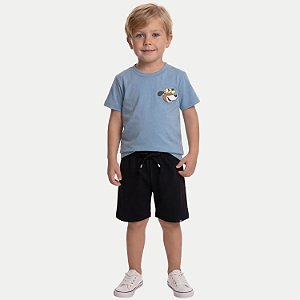CONJUNTO VERÃO BY GUS BERMUDA E CAMISETA MANGA CURAT MALHA AZUL MASCULINO INFANTIL
