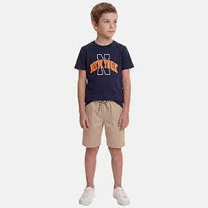 CONJUNTO VERÃO BY GUS BERMUDA E CAMISETA MANGA CURTA MALHA AZUL MARINHO MASCULINO INFANTIL