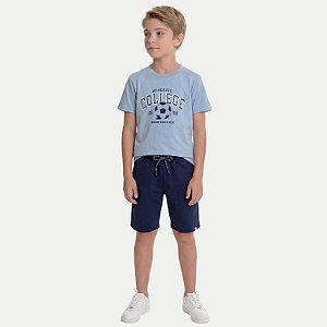 CONJUNTO VERÃO BY GUS BERMUDA E CAMISETA MANGA CURTA MALHA AZUL MASCULINO INFANTIL
