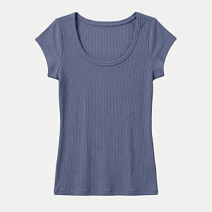 BLUSA HERING MANGA CURTA MALHA CANELADA AZUL FEMININO ADULTO