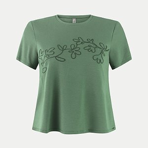 BLUSA LUNENDER MANGA CURTA MISTO BORDADO VERDE FEMININO ADULTO