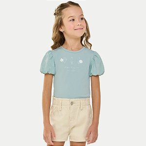 BLUSA ANGERO MANGA CURTA MALHA BORDADA AZUL PASTEL FEMININO INFANTIL