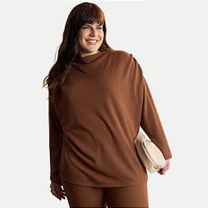 BLUSA LUNENDER MANGA LONGA MAIS MULHER MALHA MARROM FEMININO ADULTO