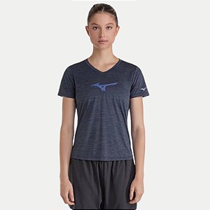 BLUSA MIZUNO MANGA CURTA POLIESTER FITNESS AZUL MARINHO FEMININO ADULTO