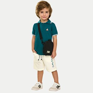CONJUNTO VERÃO ANGERO BERMUDA E POLO MANGA CURTA MALHA PETROLEO MASCULINO INFANTIL