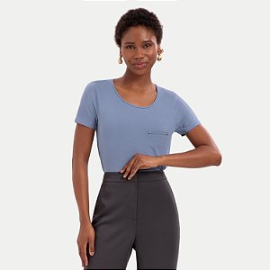 BLUSA LUNENDER MANGA CURTA VISCOLYCRA AZUL MARINHO FEMININO ADULTO