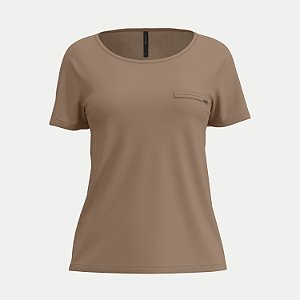 BLUSA LUNENDER MANGA CURTA VISCOLYCRA BEGE ESCURO FEMININO ADULTO
