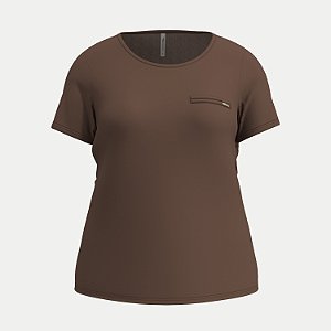 BLUSA LUNENDER MANGA CURTA MAIS MULHER VISCOLYCRA MARROM FEMININO ADULTO