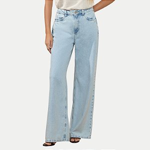 CALÇA DOCE TRAMA JEANS CLARO COM ELASTANO WID LEG FEMININO ADULTO