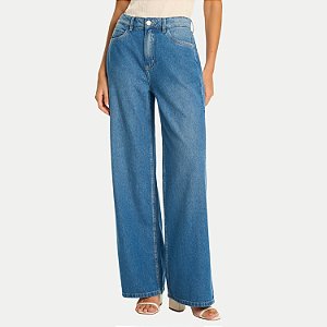 CALÇA DOCE TRAMA JEANS MÉDIO COM ELASTANO WID LEG FEMININO ADULTO